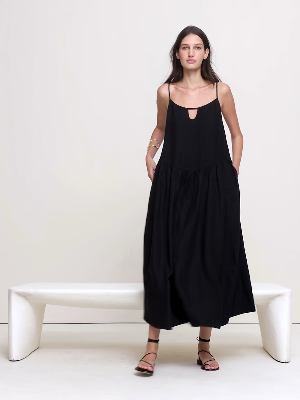 Banana Republic Linen Drop-Waist Maxi Dress Black Maxi Dress Size Large NWT